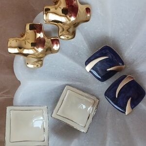 Late '80s-90s Chucky Gold-tone Earrings Lot of 3 Including Signed Liz Claiborne